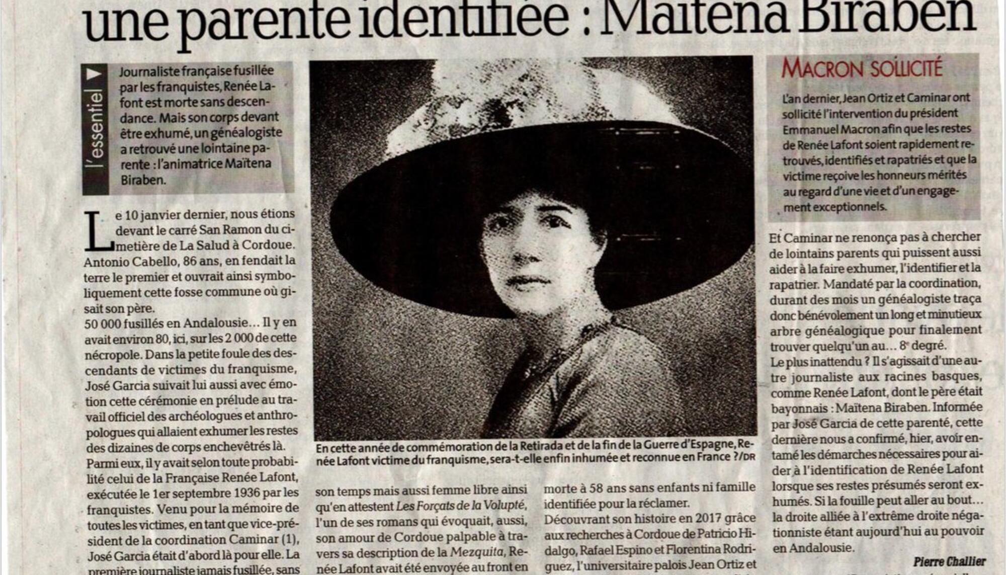 Noticia de la identificación de una pariente de Lafont